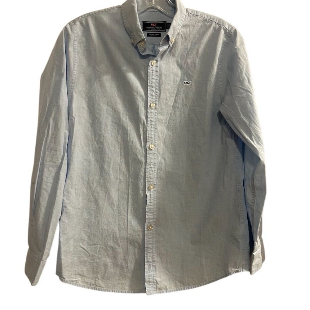 Vineyard Vines Boy’s Whale Logo Blue Long‎ Sleeve Button-Up Shirt L